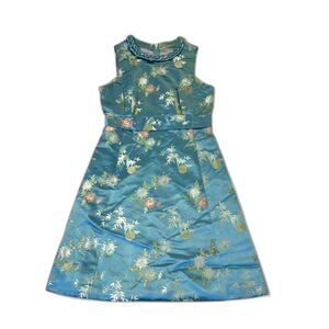 One of a Kind Vintage Alexandrite Silk Midi Dress, Brocade Peony Floral Design